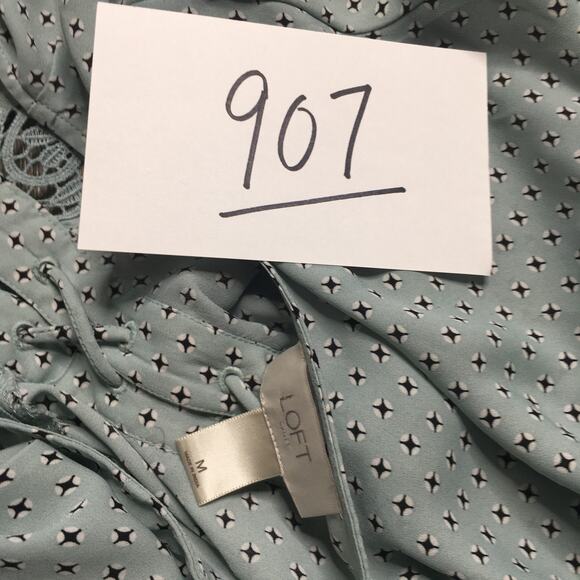 LOFT Womens Bishop Long Sleeve Boho Blouse Relaxed Tasseled Top Green Medium - Picture 9 of 9